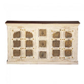 Indian Embossed Antique Brass work Solid wood Sideboard Cream Buffet 160cm